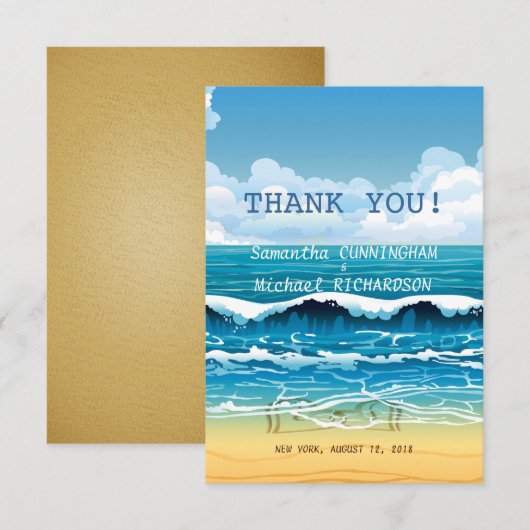 3,5-inch x 5-inch Ocean Beach Waves Weddenschap Ha Bedankkaart (Voorkant / Achterkant)
