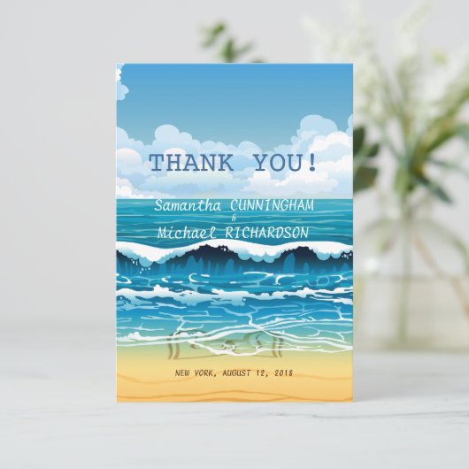 3,5-inch x 5-inch Ocean Beach Waves Weddenschap Ha Bedankkaart (Staand voorkant)