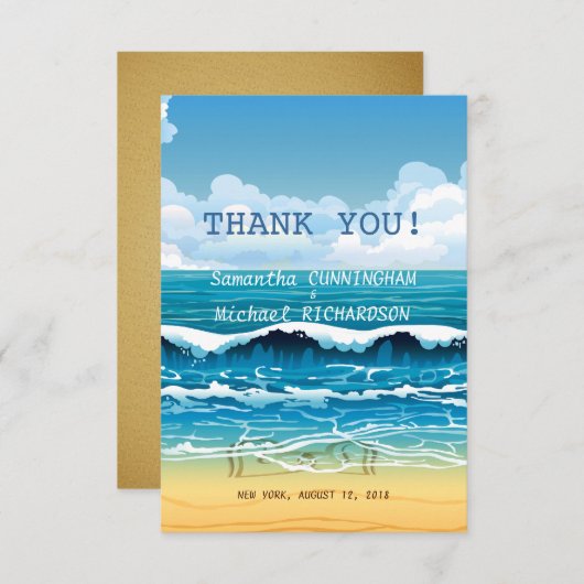 3,5-inch x 5-inch Ocean Beach Waves Weddenschap Ha Bedankkaart (Voorkant / Achterkant)