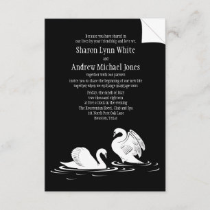 3,5-inch x 5-inch Swan Couple Black Wedding Invita Kaart
