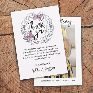 3,5 x5 Butterfly Floral Funeral Hartelijk dank Bedankkaart