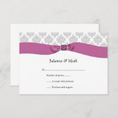3,5 x5 grijs wit Damask roze juweel RSVP (Voorkant / Achterkant)