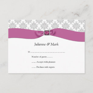 3,5 x5 grijs wit Damask roze juweel RSVP Kaartje