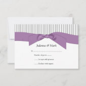 3,5 x5 grijze witte strepjes Paarse lint RSVP (Voorkant)