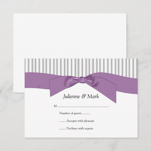 3,5 x5 grijze witte strepjes Paarse lint RSVP (Voorkant / Achterkant)