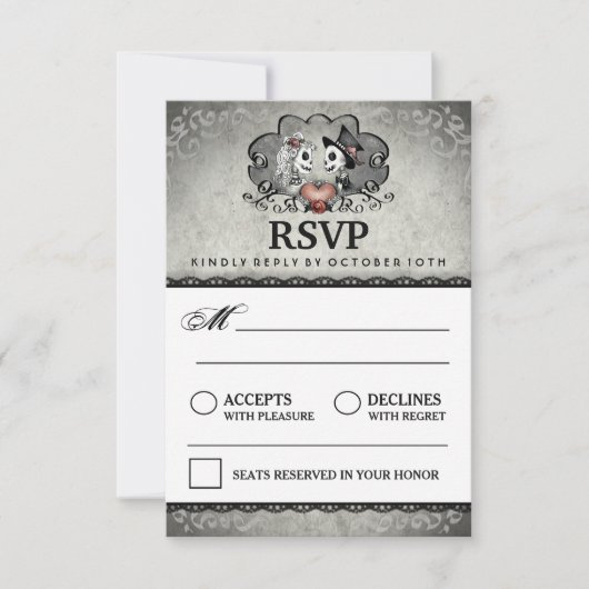 3,5 x5 Halloween Skeleton Black Gray Matching RSVP (Voorkant)