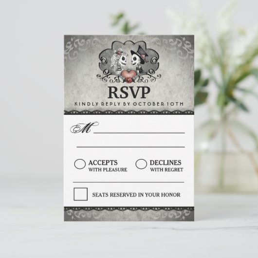 3,5 x5 Halloween Skeleton Black Gray Matching RSVP (Staand voorkant)