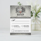 3,5 x5 Halloween Skeleton Black Gray Matching RSVP Kaartje (Staand voorkant)
