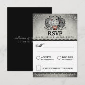 3,5 x5 Halloween Skeleton Black Gray Matching RSVP Kaartje (Voorkant / Achterkant)