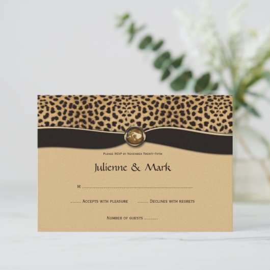 3,5 x5 luipaard afdrukken FAUX-lintjuweel RSVP (Staand voorkant)