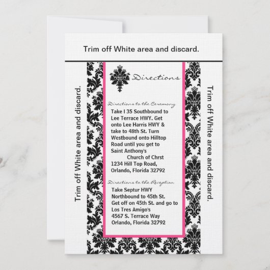 3,5 x6 Direction Card Black Pink Damask Kaart (Voorkant)