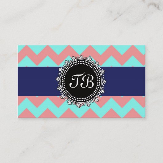 3,5 x 2,0-inch Visitekaartje Chevron Seafoam&Salmo (Voorkant)