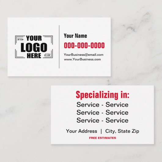 3.5" x 2" Uw Logo Hier Zwart & Rood Visitekaartje (Voorkant / Achterkant)