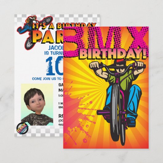 3.5 X 5 BMX verjaardagsuitnodiging Kaart (Voorkant / Achterkant)