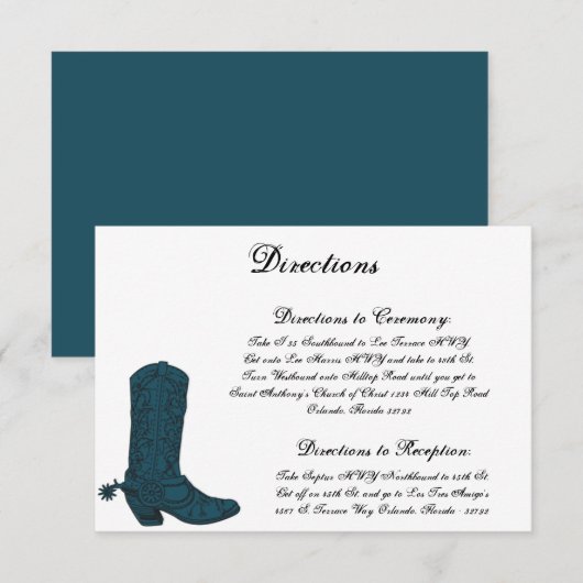 3.5 x 5 Directiekaart Westerne blauwe Cowboy Boots Informatiekaartje (Voorkant / Achterkant)