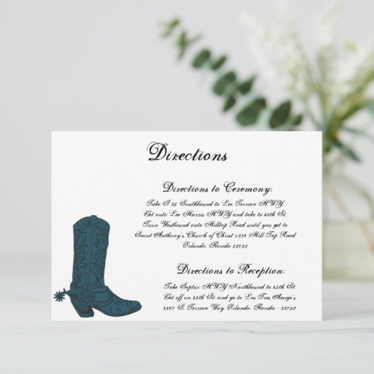 3.5 x 5 Directiekaart Westerne blauwe Cowboy Boots Informatiekaartje (Staand voorkant)