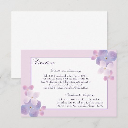 3,5 x 5 Direction Kaart Hydrangea - Paarse (Voorkant / Achterkant)