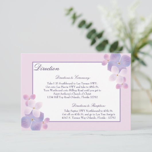 3,5 x 5 Direction Kaart Hydrangea - Paarse (Staand voorkant)