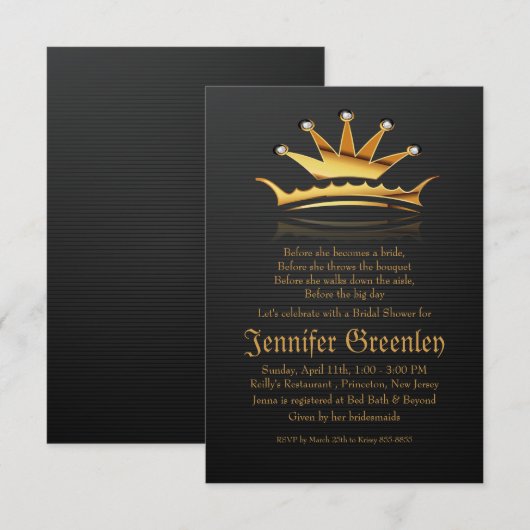 3,5 x 5-inch Gold Royal Queen Crown Invitation Kaart (Voorkant / Achterkant)