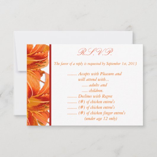 3.5 x 5 R.S.V.P Antwoordkaart Oranje Tijgerlelie m RSVP Kaartje (Voorkant)