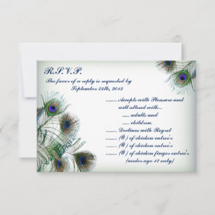 3.5 x 5 R.S.V.P antwoordkaart Pauwveren Blauw RSVP Kaartje