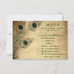 3.5 x 5 R.S.V.P-antwoordkaart vintage pauwen groen RSVP Kaartje