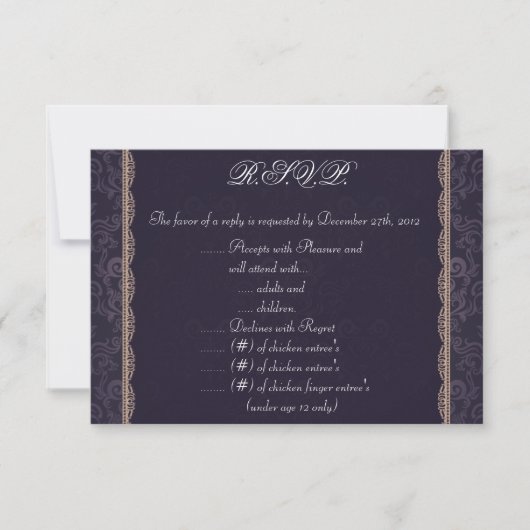 3,5 x 5 R.S.V.P Reply Kaart Deep Paarse Damask (Voorkant)