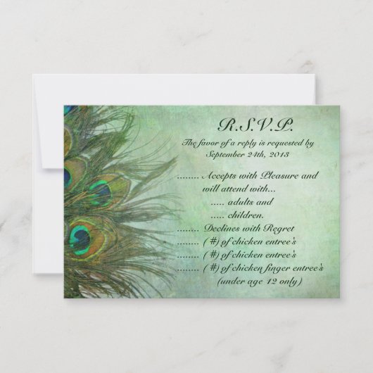3,5 x 5 R.S.V.P Reply Kaart Peacock Green Feathers (Voorkant)