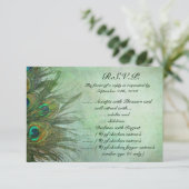 3,5 x 5 R.S.V.P Reply Kaart Peacock Green Feathers (Staand voorkant)