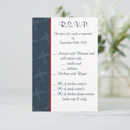 3,5 x 5 R.S.V.P Vliegtuig Flight Blue Kaart (Staand voorkant)