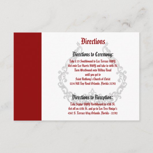 3.5 x 5 Richting Kaart Crimson Rood Embellis (Voorkant)
