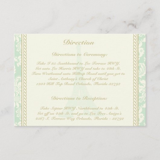 3.5 x 5 Richting Kaart Damask Paris (Voorkant)