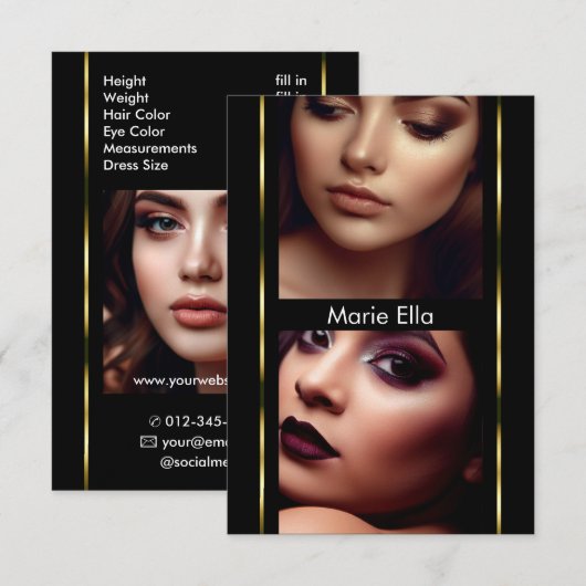 3,5" x 5" Zwart Goud Glam Comp Kaart Fotosjabloon (Voorkant / Achterkant)