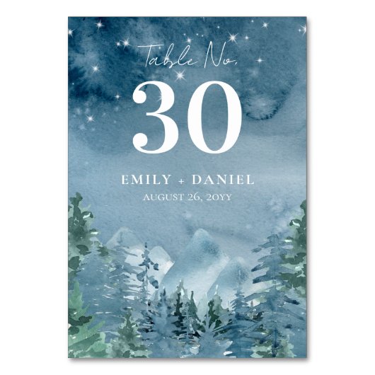 3.5x5.0 Donker schemerblauw Bergen Bruiloft Budget Kaart (Achterkant)