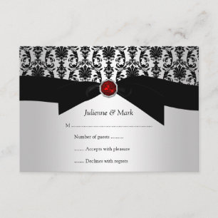 3,5x5 Black Silver Damask Afgedrukt Ruby Jewel RSV RSVP Kaartje