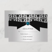 3,5x5 Black Silver Damask Turquoise Jewel RSVP (Voorkant / Achterkant)