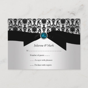 3,5x5 Black Silver Damask Turquoise Jewel RSVP Kaartje