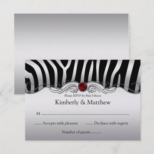 3,5x5 Black Silver Zebra Red Jewel RSVP (Voorkant / Achterkant)