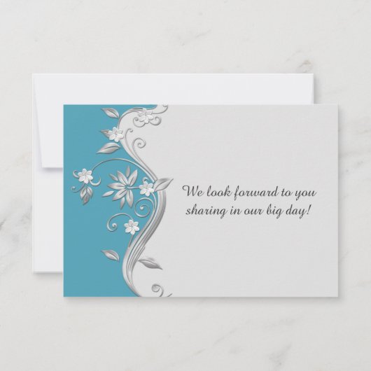 3,5x5  Blauwgroen en zilvervlies RSVP Kaart (Achterkant)