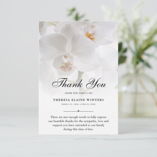 3.5x5 Dank u Orchid Funeral Fotosympathie Bedankkaart (Staand voorkant)