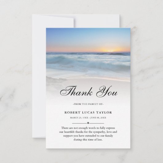 3.5x5 Dank u strand oceaan begrafenis foto sympath Bedankkaart (Voorkant)