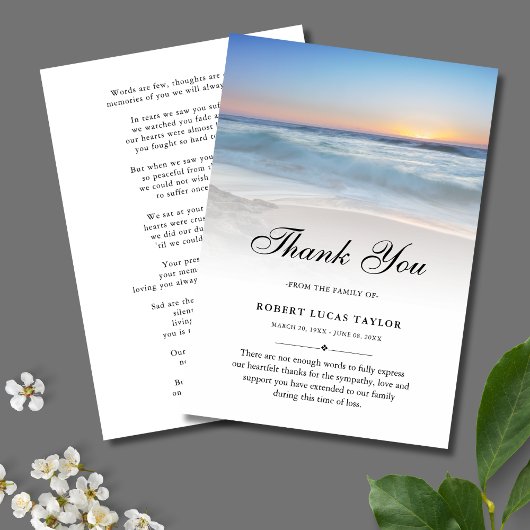 3.5x5 Dank u strand oceaan begrafenis foto sympath Bedankkaart