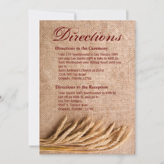 3.5x5 Directiekaart Tarwe op Burlap Sack Country Kaart (Voorkant)