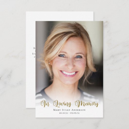 3.5x5 Eenvoudige foto begrafenis Bedankkaart (Voorkant / Achterkant)