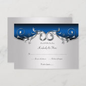 3.5x5 Elegant Blauw en Zilver RSVP (Voorkant / Achterkant)