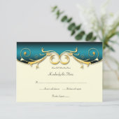 3,5x5 Elegant Blauwgroen Gold RSVP (Staand voorkant)