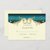 3,5x5 Elegant Blauwgroen Gold RSVP (Voorkant / Achterkant)