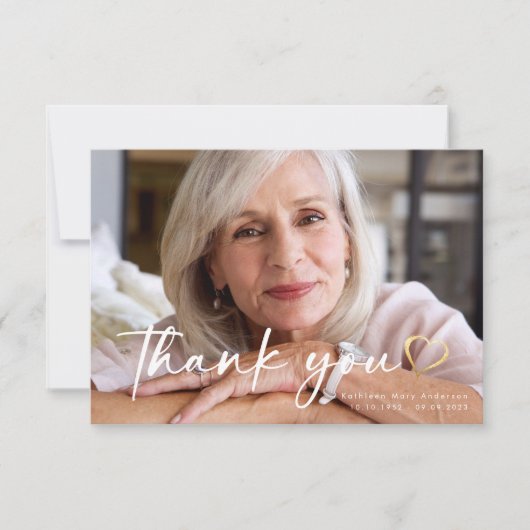 3.5x5 Elegant Chic Script Funeral Photo Bedankkaart (Voorkant)