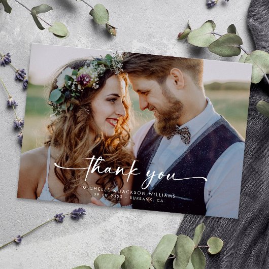 3.5x5 Elegant Chic Script Weduwfoto Bedankkaart