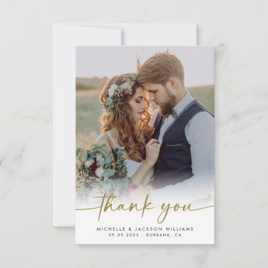 3.5x5 Elegant Chic Script Weduwfoto Bedankkaart (Voorkant)